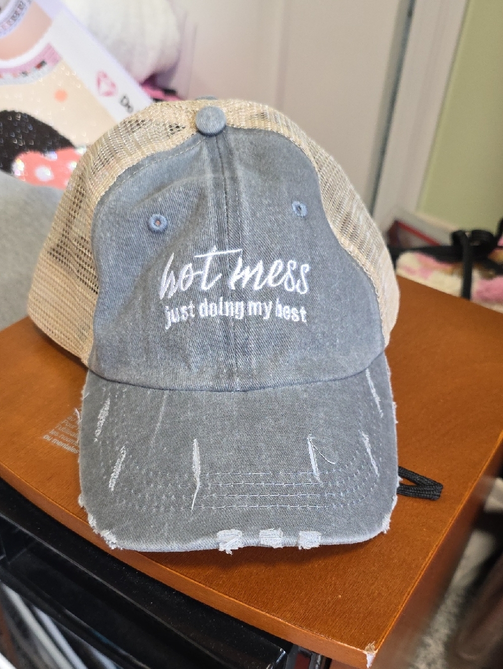 Gray & Tan Trucker Hat - "Hot Mess" Embroidered